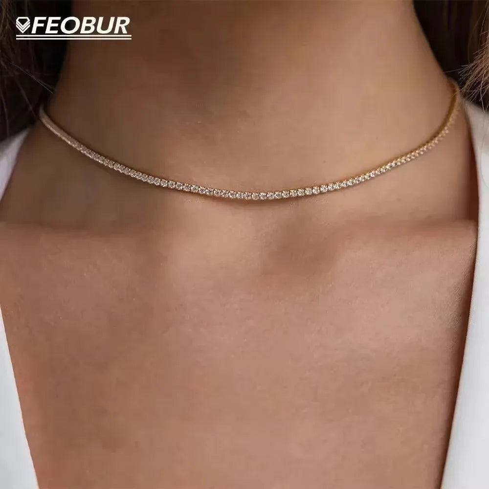 FEOBUR 2mm Moissanit Tennis Necklace