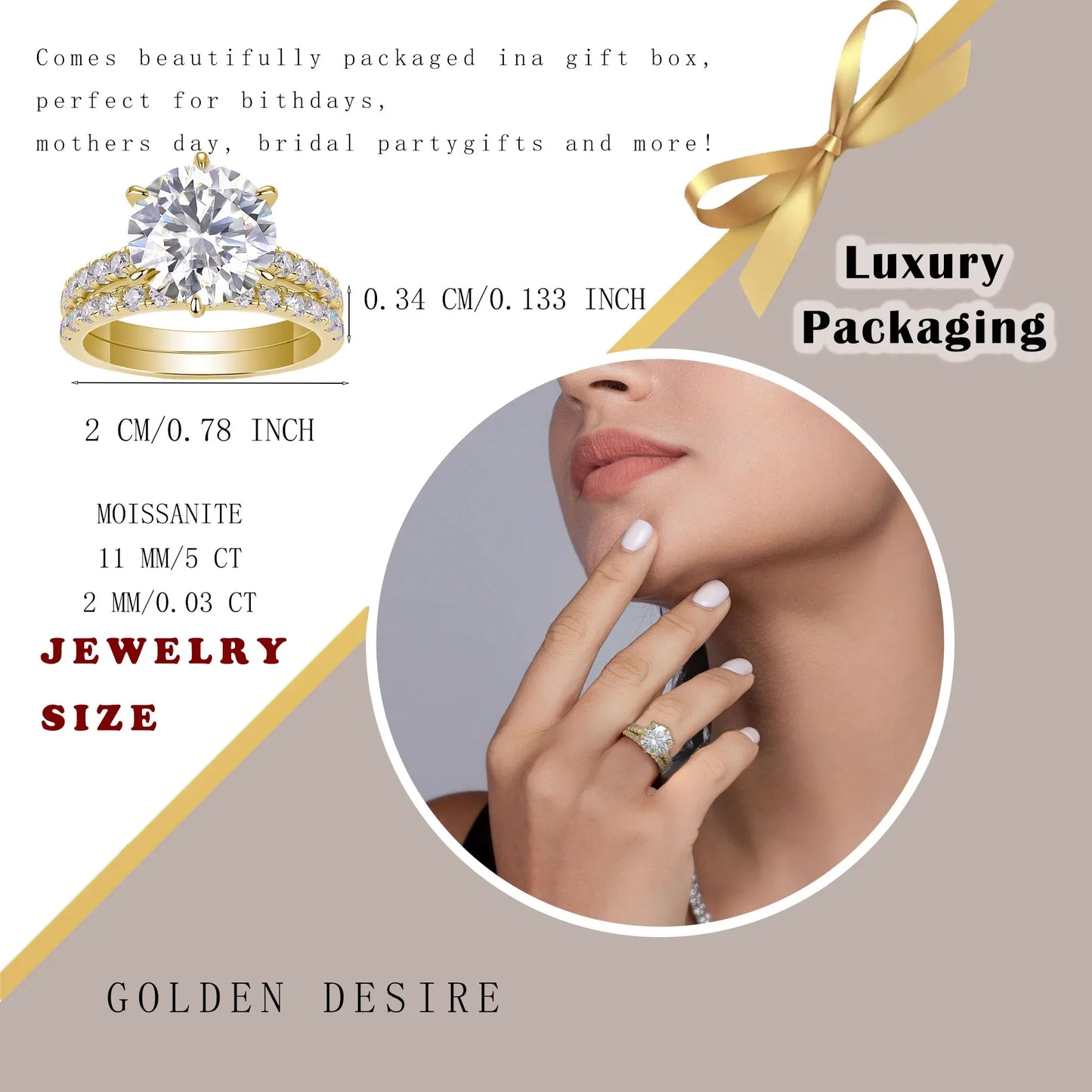 5.75 CTW Moissanite Verlobungsring Set 2-teilig