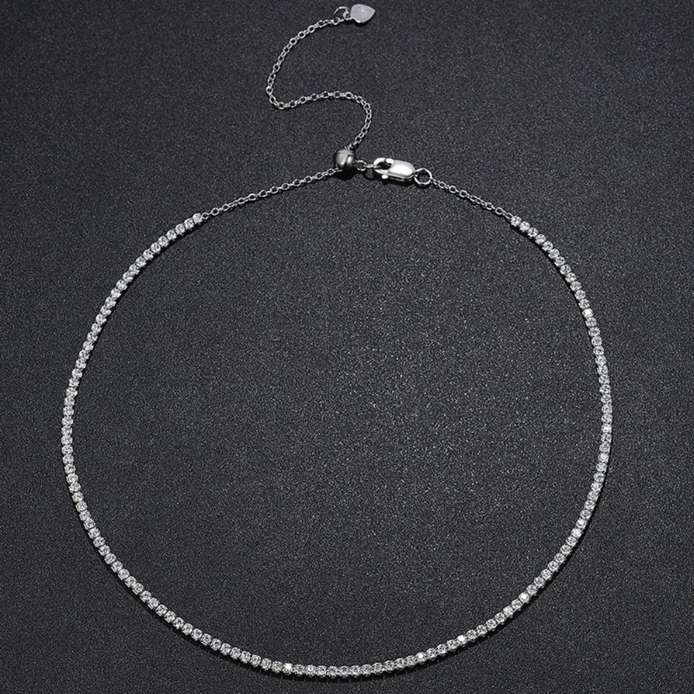 FEOBUR 2mm Moissanit Tennis Necklace