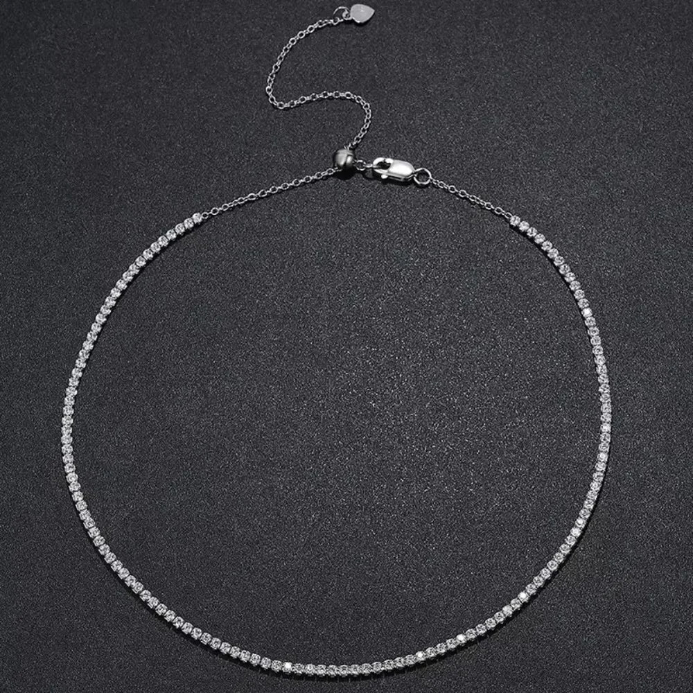 FEOBUR 2mm Moissanit Tennis Necklace