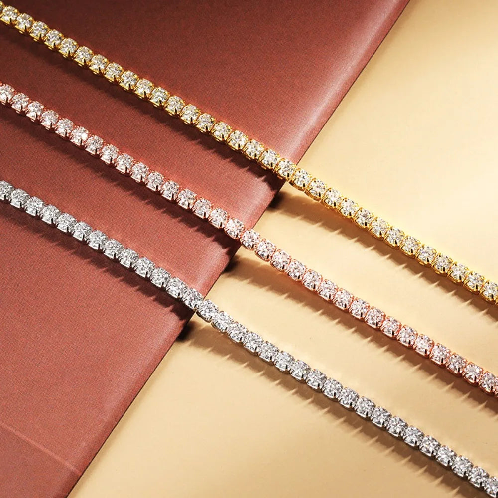 FEOBUR 2mm Moissanit Tennis Necklace
